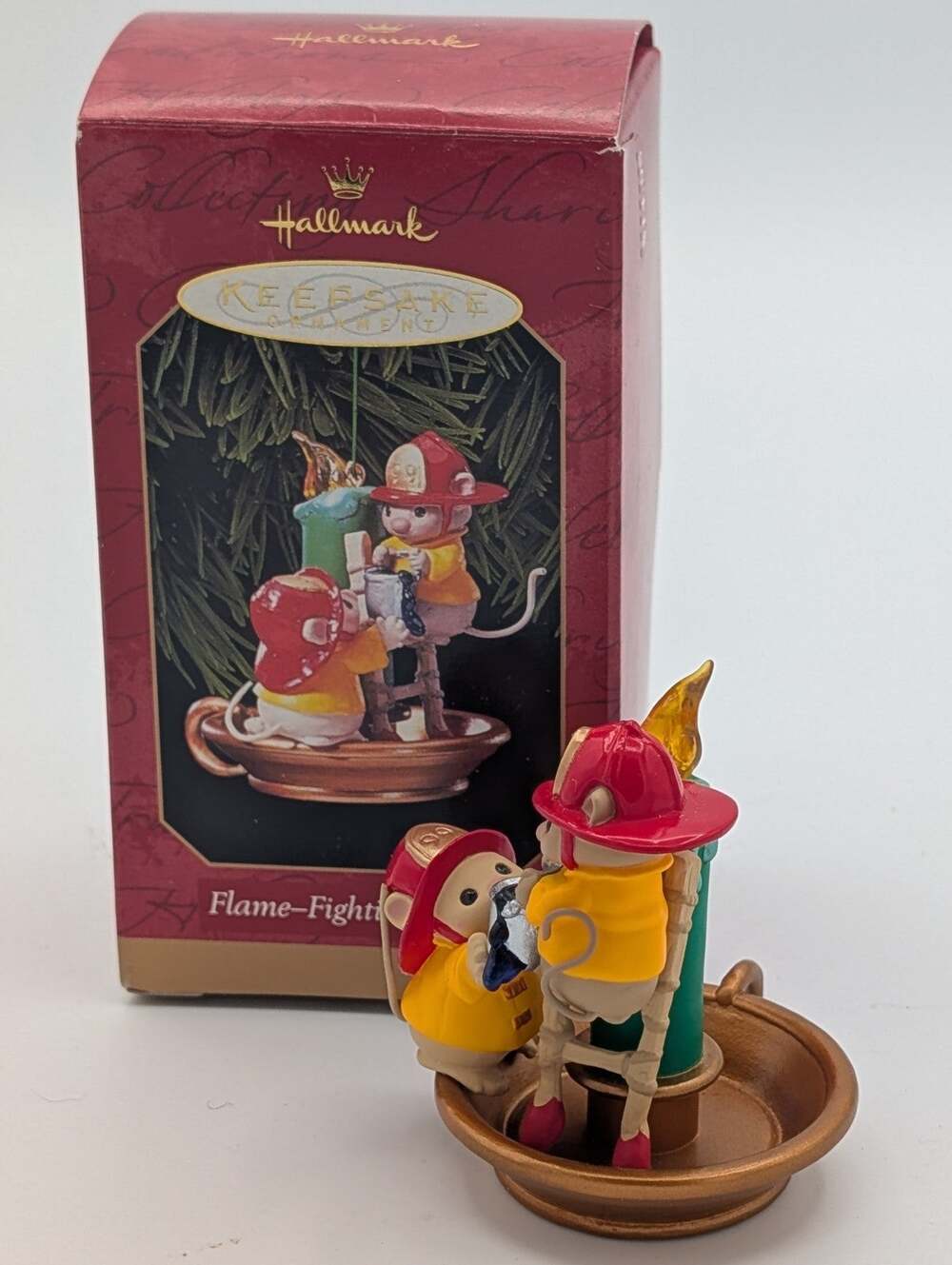 Hallmark Christmas Ornament Fire Flame Fighting Friends Mice Firemen Candle
